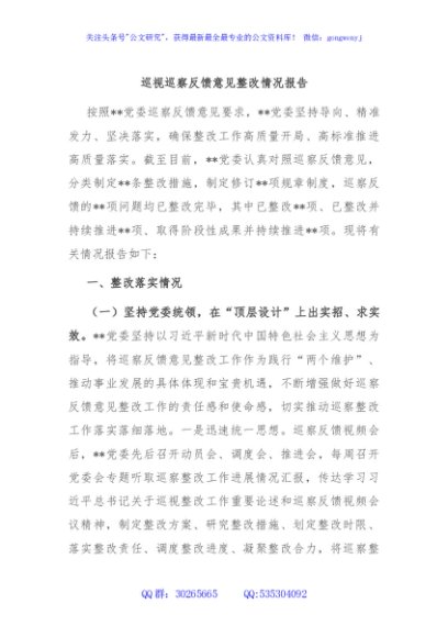 巡视巡察反馈意见整改情况报告