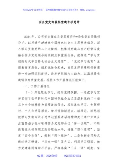 国企党支部基层党建专项总结