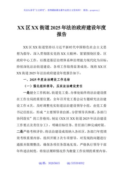 XX区XX街道2025年法治政府建设年度报告
