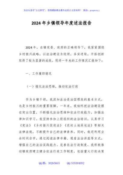 2024年乡镇领导年度述法报告