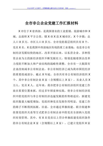 非公企业党建工作总结汇报（市）