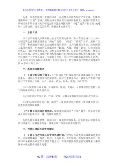 某区关于区域医共体“三通”建设实施方案