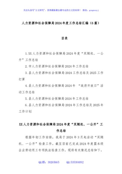 (6篇)人力资源和社会保障局2024年度工作总结汇编