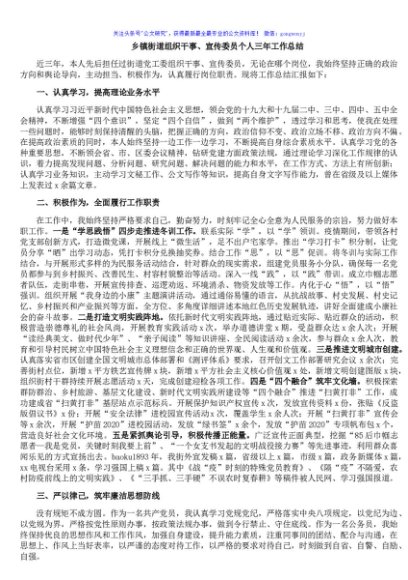 乡镇街道组织干事、宣传委员个人三年工作总结