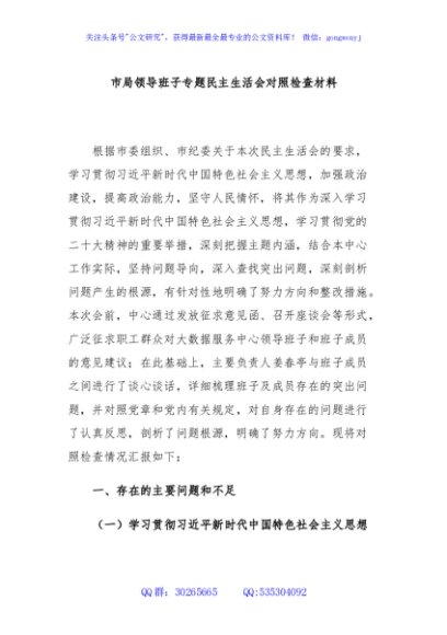  市局领导班子主题教育专题民主生活会对照检查材料