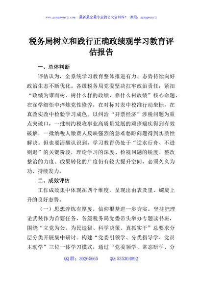 税务局树立和践行正确政绩观学习教育评估报告