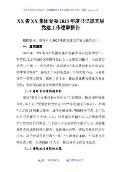 XX省XX集团党委2025年度书记抓基层党建工作述职报告