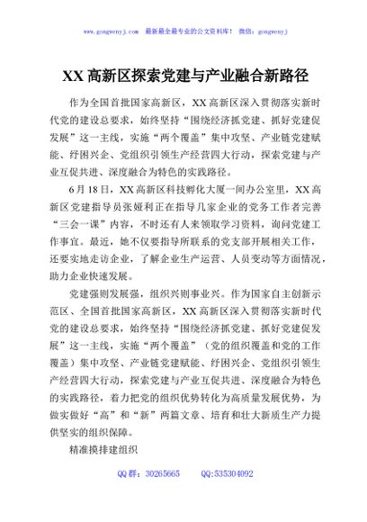 XX高新区探索党建与产业融合新路径