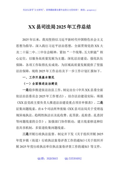 XX县司法局2025年工作总结