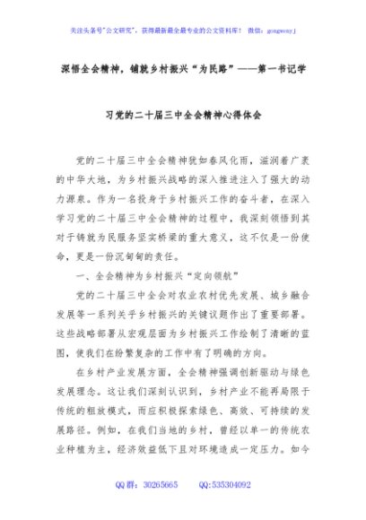 深悟全会精神，铺就乡村振兴“为民路”——第一书记学习党的二十届三中全会精神心得体会
