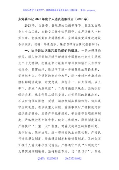 乡党委书记2023年度个人述责述廉报告
