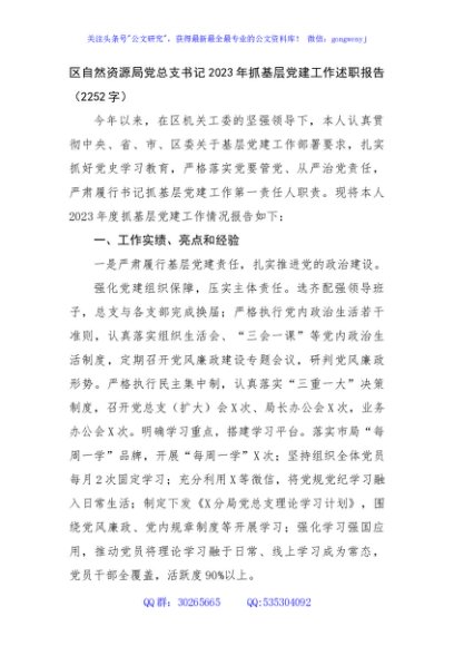 区自然资源局党总支书记2023年抓基层党建工作述职报告