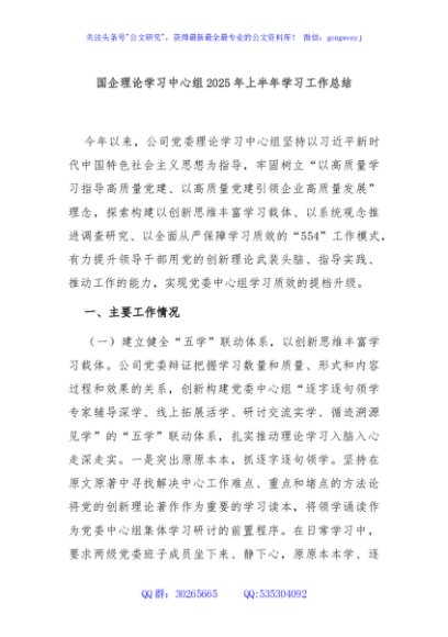 国企理论学习中心组2025年上半年学习工作总结