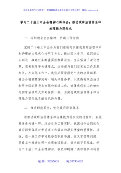 学习二十届三中全会精神心得体会：推动政府治理体系和治理能力现代化