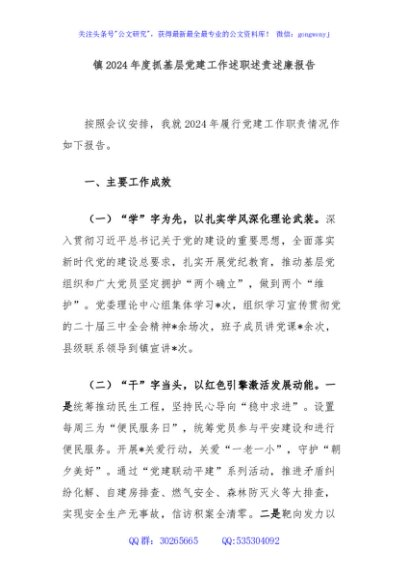 镇2024年度抓基层党建工作述职述责述廉报告