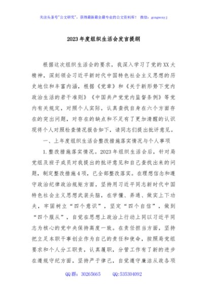 2023年度主题教育专题组织生活会发言提纲