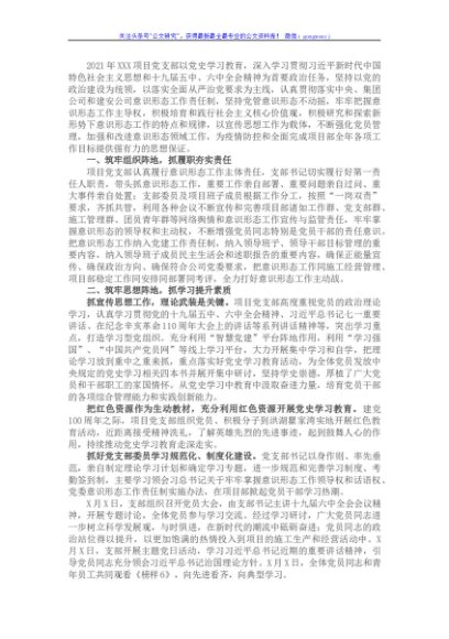 国企X项目党支部2021年意识形态工作总结