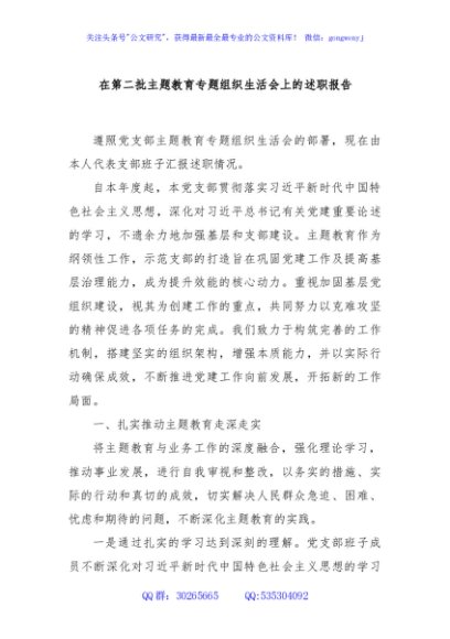 在第二批主题教育专题组织生活会上的述职报告