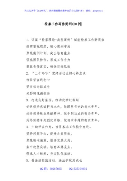 (30例)检察工作写作提纲