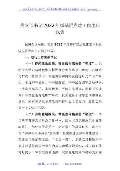 支部书记抓基层党建工作述职报告