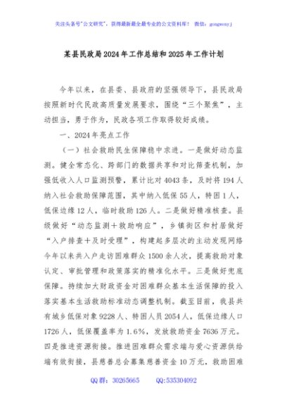 某县民政局2024年工作总结和2025年工作计划