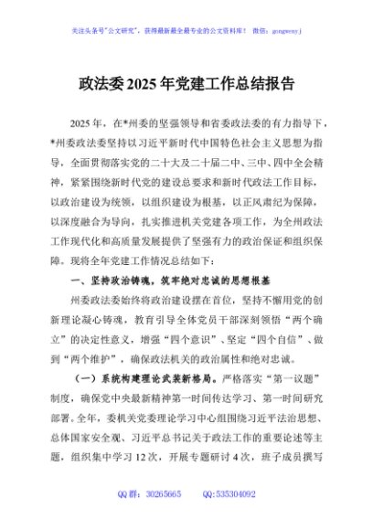 政法委2025年党建工作总结报告