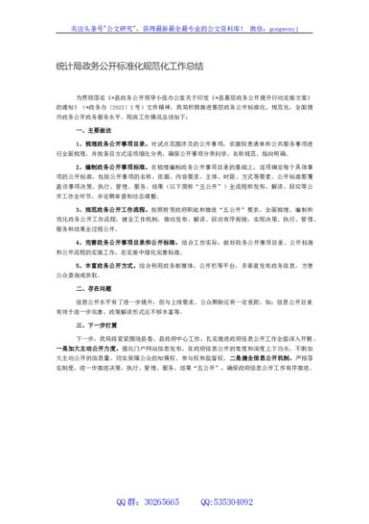 统计局政务公开标准化规范化工作总结