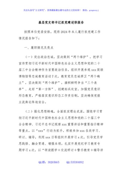 基层党支部书记抓党建述职报告