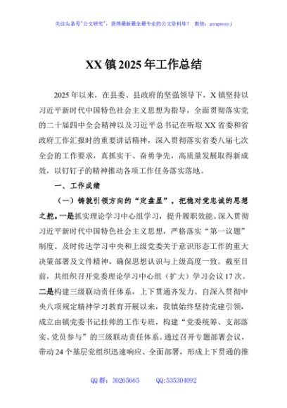 XX镇2025年工作总结