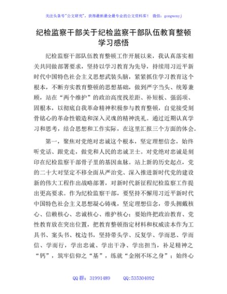 纪检监察干部队伍教育整顿学习心得体会2100字（研讨发言）