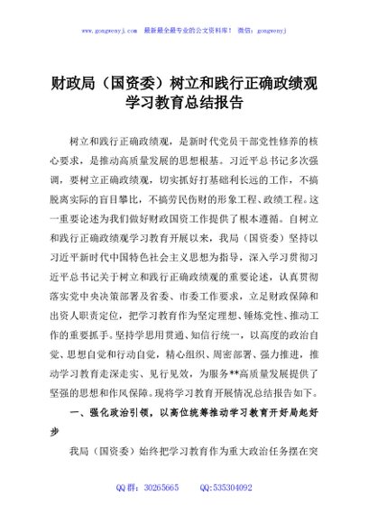 财政局（国资委）树立和践行正确政绩观学习教育总结报告