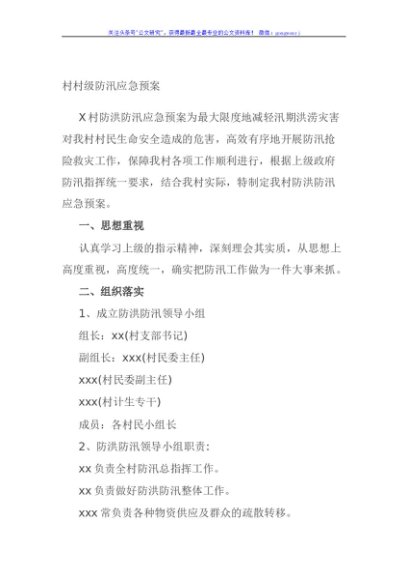 村级防汛应急预案