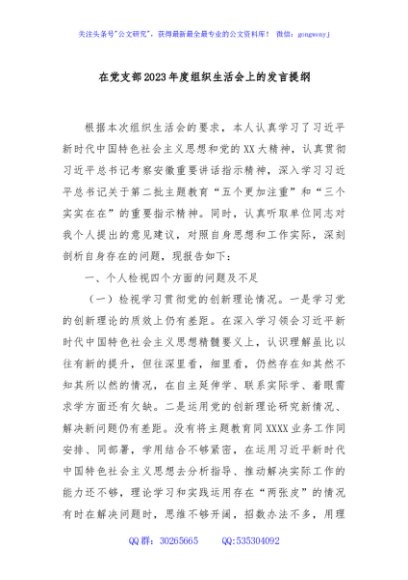 在党支部2023年度组织生活会上的发言提纲