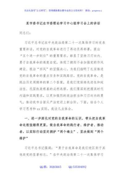 某市委书记在市委理论学习中心组学习会上的讲话
