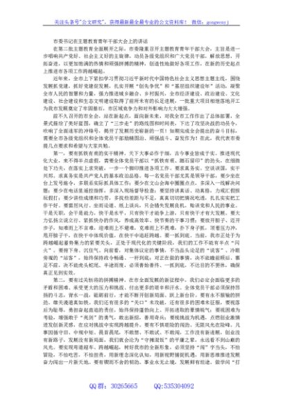 市委书记在主题教育青年干部大会上的讲话