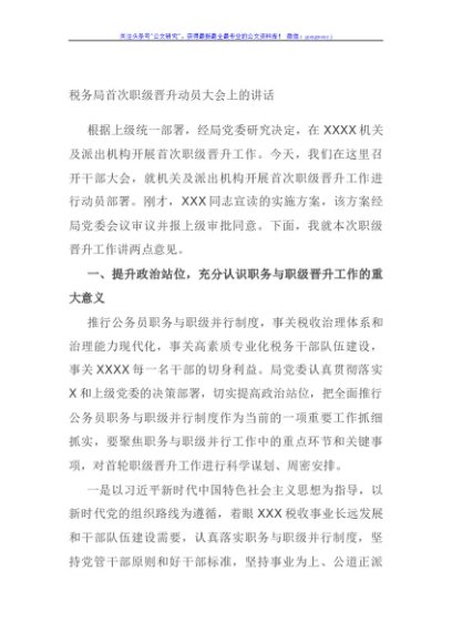 税务局首次职级晋升动员大会上的讲话