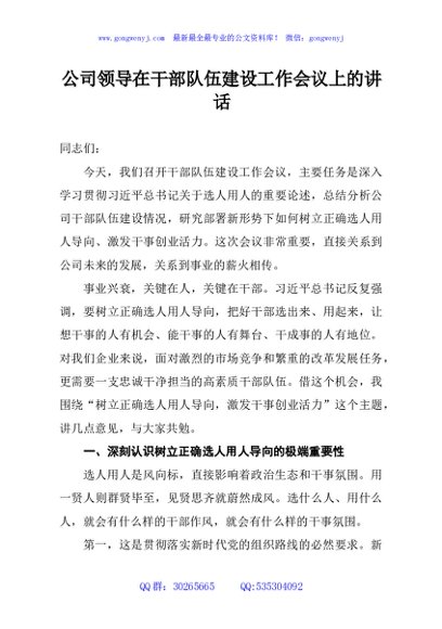 公司领导在干部队伍建设工作会议上的讲话
