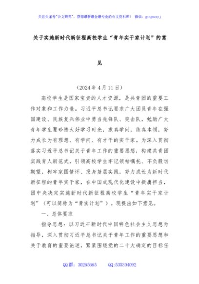 关于实施新时代新征程高校学生“青年实干家计划”的意见