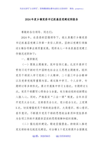 2024年度乡镇党委书记抓基层党建述职报告