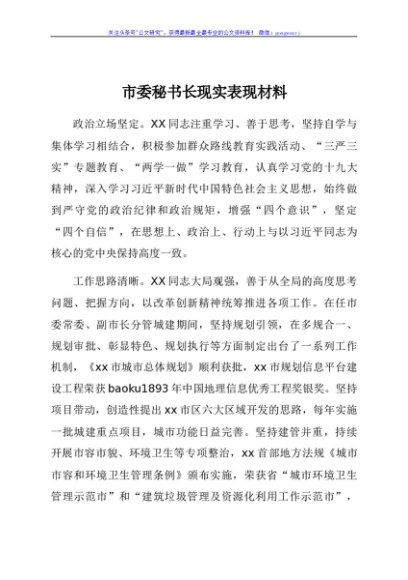 市委秘书长现实表现材料