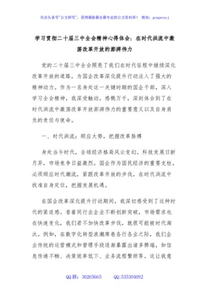 学习贯彻二十届三中全会精神心得体会：在时代洪流中激荡改革开放的澎湃伟力