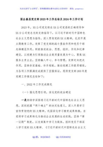 国企基层党支部2023年工作总结及2024年工作计划 (2)