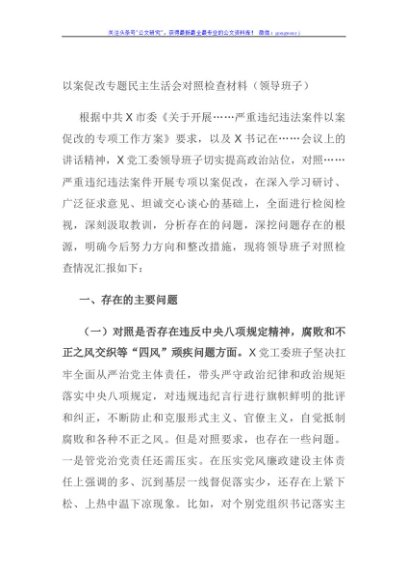 以案促改专题民主生活会对照检查材料（领导班子）