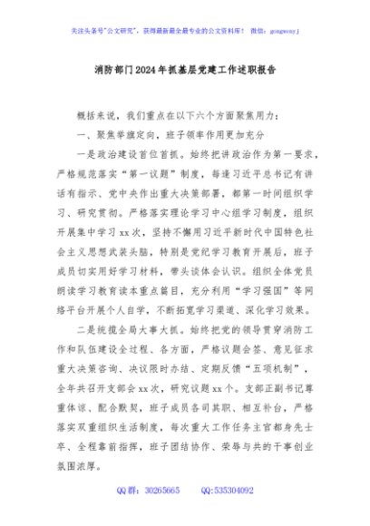 消防部门2024年抓基层党建工作述职报告