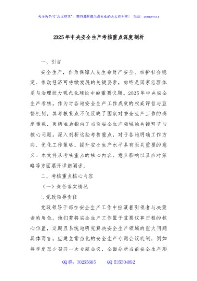 2025年中央安全生产考核重点深度剖析