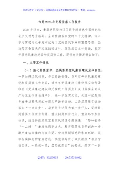 市局2024年纪检监察工作报告