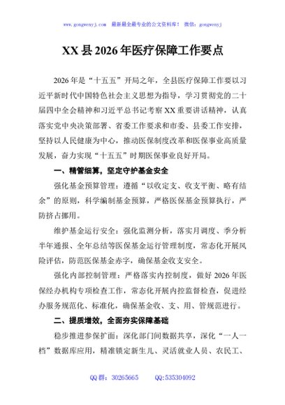 XX县2026年医疗保障工作要点