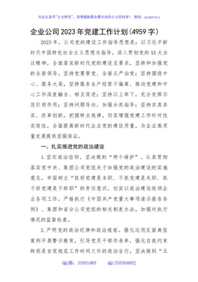 国企公司2023年党建工作计划要点