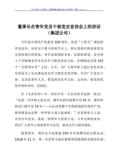 在青年党员干部党史宣讲会上的讲话（公司）