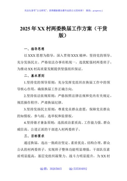 2025年XX村两委换届工作方案（干货版）